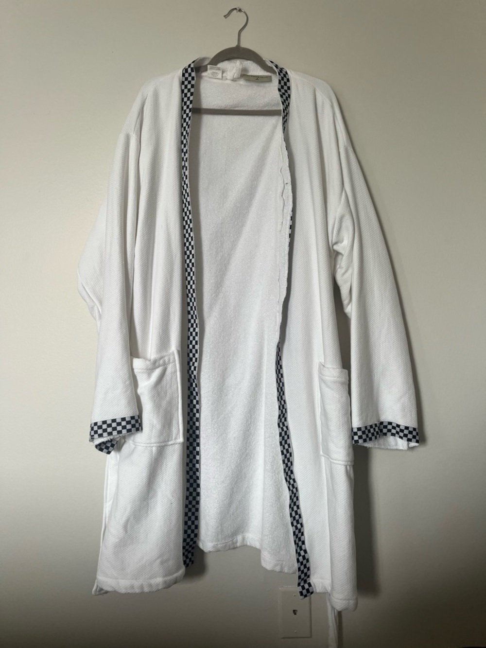 MacKenzie-Childs White Robe with Black Check Trim